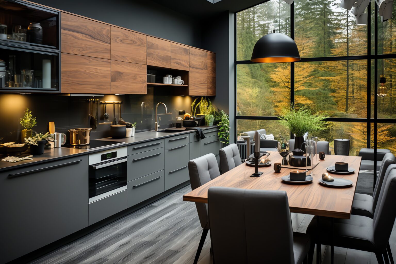 Cocina moderna con muebles de diseño y zona de comedor integrada realizada en una reforma de vivienda por SJD Reformas en Madrid.